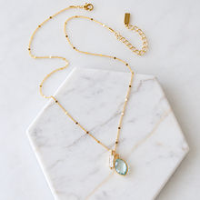Load image into Gallery viewer, Aquamarine Quartz, Moonstone, CZ Baguette Necklace: Moonstone