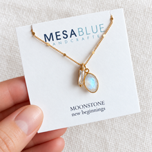 Load image into Gallery viewer, Aquamarine Quartz, Moonstone, CZ Baguette Necklace: Moonstone