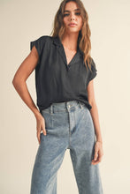 Load image into Gallery viewer, MIOU MUSE - MMT1194 BUTTON DOWN CAP SLEEVE SHIRTS: CREAM / S