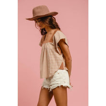 Load image into Gallery viewer, IVE - PLAID MIX AND MATCH SQUARE NECK TOP: MOCHA / S-M-L-XL(2-2-2-2)