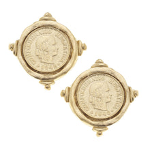 Load image into Gallery viewer, Susan Shaw - Gold Intaglio Coin Pierced Earrings