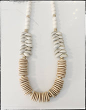 Load image into Gallery viewer, White Coconut Wood Round Bead & Cowrie Sea Shell Necklace