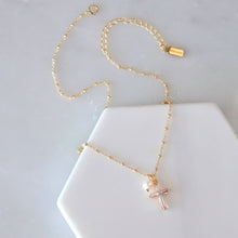 Load image into Gallery viewer, Pearl CZ Cross Necklace