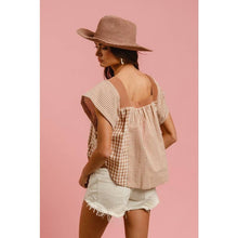 Load image into Gallery viewer, IVE - PLAID MIX AND MATCH SQUARE NECK TOP: MOCHA / S-M-L-XL(2-2-2-2)