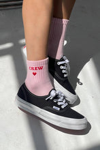 Load image into Gallery viewer, Embroidered Crew Socks: Strawberry Milk