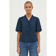 Load image into Gallery viewer, Naked Zebra - Ruffle Detail Bubble Sleeve Top: Off White / L