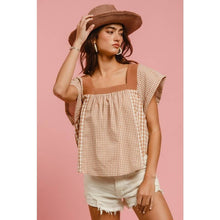 Load image into Gallery viewer, IVE - PLAID MIX AND MATCH SQUARE NECK TOP: MOCHA / S-M-L-XL(2-2-2-2)