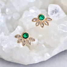 Load image into Gallery viewer, Emerald Green Flower Stud Earrings