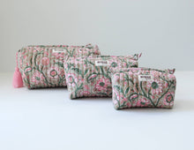 Load image into Gallery viewer, MYNAHbySmitha - Pistachio Lotus print travel/makeup/organizer/bag-Set of 3