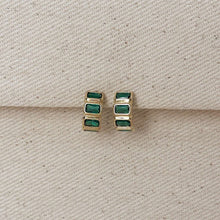 Load image into Gallery viewer, GoldFi - 18k Gold Filled Chunky CZ Curve Earrings: Emerald