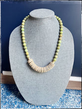 Load image into Gallery viewer, Short Wood African Turquoise Bead Necklace Coconut Green