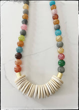 Load image into Gallery viewer, Short Gemstone Agate Bead Necklace Coconut Wood Multicolored