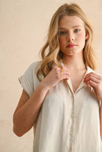 Load image into Gallery viewer, MIOU MUSE - MMT1194 BUTTON DOWN CAP SLEEVE SHIRTS: CREAM / S