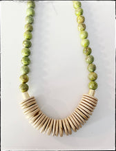 Load image into Gallery viewer, Short Wood African Turquoise Bead Necklace Coconut Green