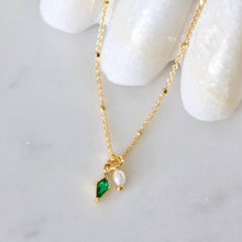 Load image into Gallery viewer, Mini Pearl and Emerald Drop Necklace