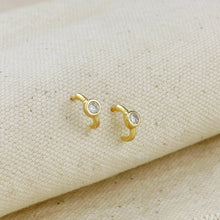 Load image into Gallery viewer, GoldFi - 18k Gold Filled Solitaire Bezel CZ C-Hoop Earrings