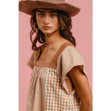 Load image into Gallery viewer, IVE - PLAID MIX AND MATCH SQUARE NECK TOP: MOCHA / S-M-L-XL(2-2-2-2)