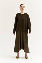 Load image into Gallery viewer, Grade & Gather - 61385 - KNIT SATIN SKIRT DRESS: TAPENADE / Contemporary / M