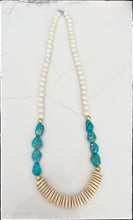 Load image into Gallery viewer, Turquoise Gemstone & Tan Coconut Wood Bead Long Necklace