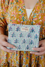 Load image into Gallery viewer, Dusty blue motif quilted coin pouch