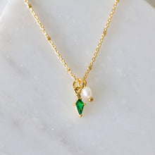 Load image into Gallery viewer, Mini Pearl and Emerald Drop Necklace