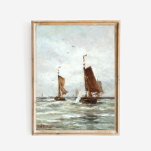 Load image into Gallery viewer, Fishing on the Choppy Sea Antique Art Print