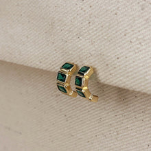 Load image into Gallery viewer, GoldFi - 18k Gold Filled Chunky CZ Curve Earrings: Emerald