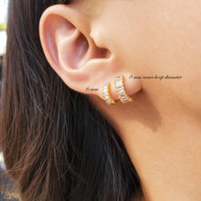 Load image into Gallery viewer, HolyBang Jewels - BAGUETTE HUGGIE EARRINGS - E-H1414 / E-HT1189 / E-H1190: 18K GOLD / 6MM