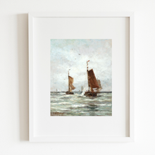 Load image into Gallery viewer, Fishing on the Choppy Sea Antique Art Print