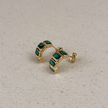 Load image into Gallery viewer, GoldFi - 18k Gold Filled Chunky CZ Curve Earrings: Emerald