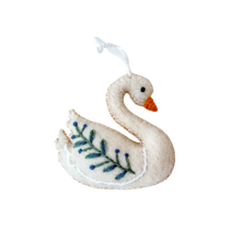 Load image into Gallery viewer, Swan with Branch Embroidered Wool Christmas Ornament