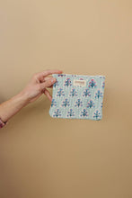 Load image into Gallery viewer, Dusty blue motif quilted coin pouch