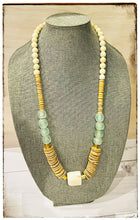 Load image into Gallery viewer, Tan Coconut Wood & White African Bone Bead Necklace Glass