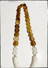 Load image into Gallery viewer, Tan Brown Bone Flat Bead Long Statement Necklace Coconut