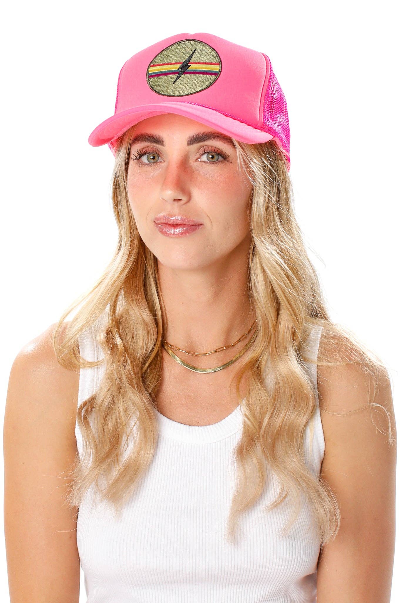 Electric Rainbow Trucker Hat in Pink – Millhollin display picture 3