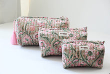 Load image into Gallery viewer, MYNAHbySmitha - Pistachio Lotus print travel/makeup/organizer/bag-Set of 3