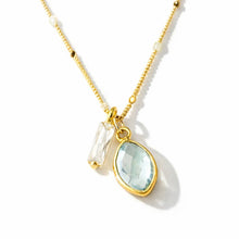 Load image into Gallery viewer, Aquamarine Quartz, Moonstone, CZ Baguette Necklace: Moonstone