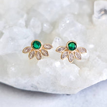 Load image into Gallery viewer, Emerald Green Flower Stud Earrings