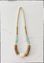 Load image into Gallery viewer, Tan Coconut Wood & White African Bone Bead Necklace Glass