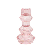 Load image into Gallery viewer, Ribbed Pink Glass Candlestick Holder - Valentine's Day Gift