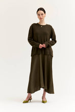 Load image into Gallery viewer, Grade &amp; Gather - 61385 - KNIT SATIN SKIRT DRESS: TAPENADE / Contemporary / S
