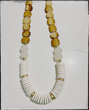 Load image into Gallery viewer, Tan Brown Bone Flat Bead Long Statement Necklace Coconut
