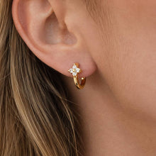 Load image into Gallery viewer, HolyBang Jewels - FLORAL CRYSTAL HUGGIE EARRINGS - E-H9082: 18K GOLD / ONE SIZE
