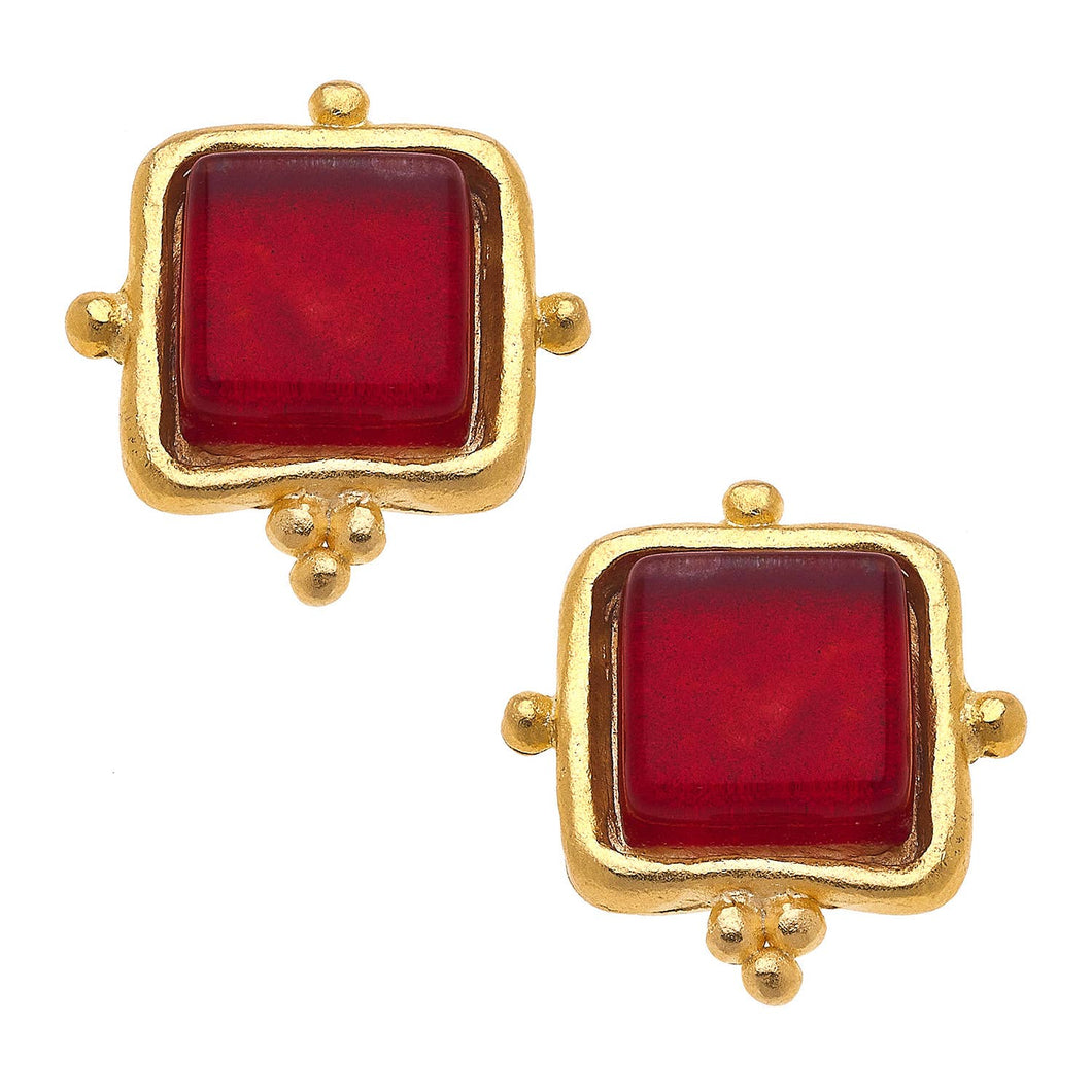 Susan Shaw - Madeline Red French Glass Studs