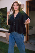 Load image into Gallery viewer, RAISONNEL - Embo Airy Collar Blouse - RT1055: Black / S-M-L (3-2-1)

