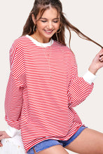 Load image into Gallery viewer, La Miel - MCT7678-Oversized Striped Long Sleeve Pullover Top: Latte / S
