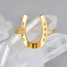 Load image into Gallery viewer, Mesa Blue - Lucky Horseshoe Ring : Yellow Gold / US 8
