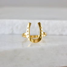 Load image into Gallery viewer, Mesa Blue - Lucky Horseshoe Ring : Yellow Gold / US 8

