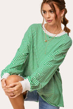 Load image into Gallery viewer, La Miel - MCT7678-Oversized Striped Long Sleeve Pullover Top: Latte / S
