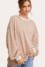 Load image into Gallery viewer, La Miel - MCT7678-Oversized Striped Long Sleeve Pullover Top: Latte / S
